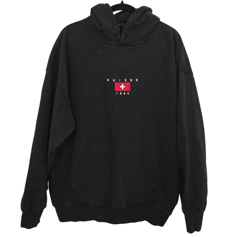 John Galt Brandy Melville Hoodie Womens Oversized Black Suisse 1984 Graphic